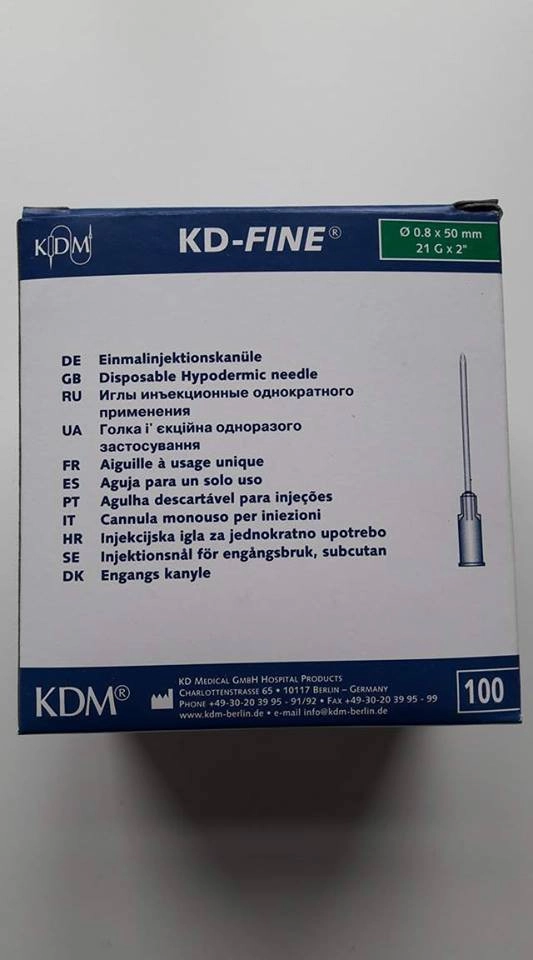 Aiguille KDM 21G2 BL 0,8x50mm Verte Longue
