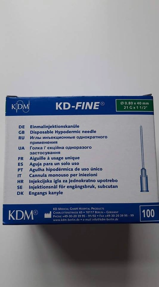 Aiguille KDM 21G1 1/2 BL 0,8x40mm Verte Courte