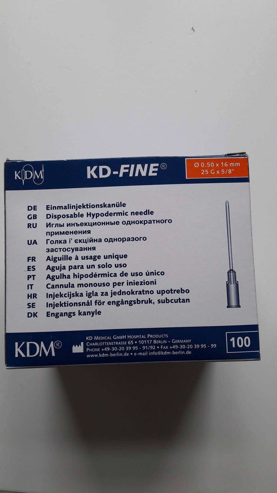 Aiguille KDM 25G5/8 BL 0,50x16mm Orange